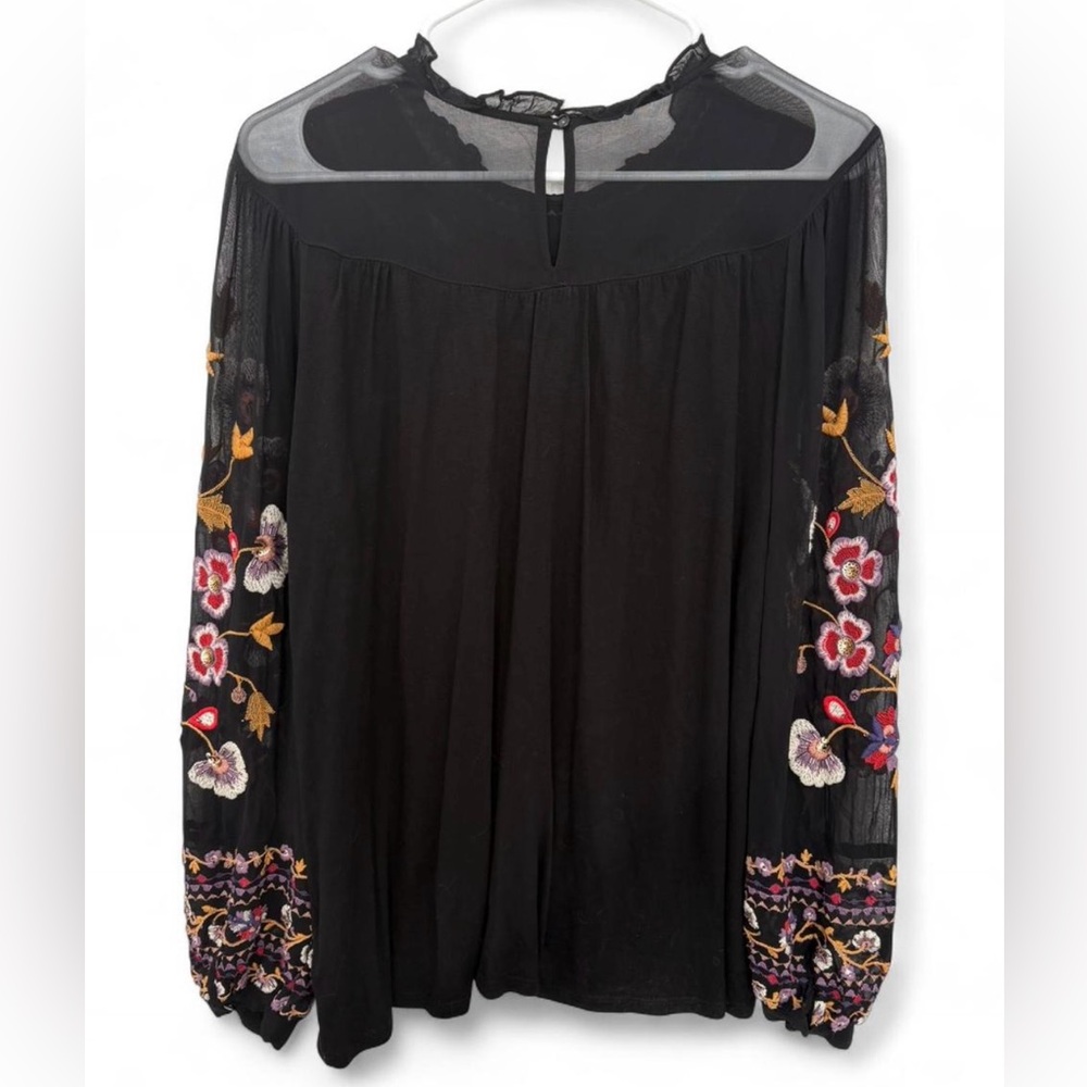 Anthropologie Akemi + Kin Louise Blouse Peasant Embroidered Black Medium Boho - Picture 5 of 6